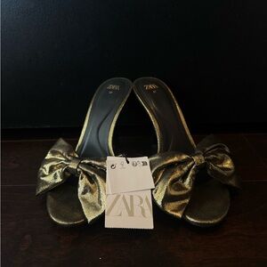 Zara Gold Bow Heeled Sandals
